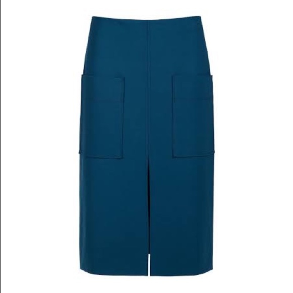 COP COPINE designer pencil skirt in teal with front slit, size small - Picture 4 of 14